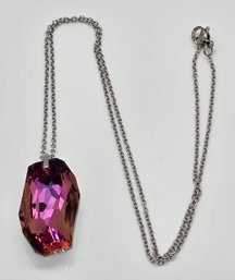 Fuchsia Quartz Simulated Pendant Necklace In Rhodium Over Sterling