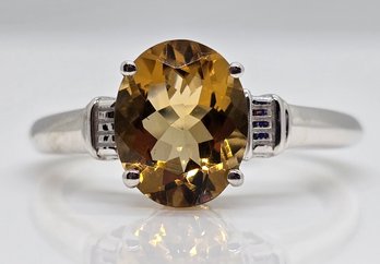 Brazilian Citrine Ring In Platinum Over Sterling