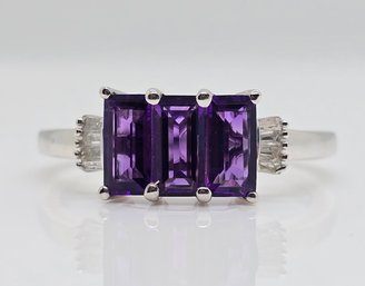 African Amethyst, Diamond Ring In Platinum Over Sterling