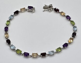 Multi-Gemstone Bracelet In Platinum Over Sterling