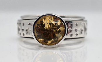 Brazilian Citrine Spinner Ring In Platinum Over Sterling