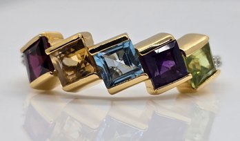 Multi-Gemstone 5 Stone Ring In Yellow Gold Over Sterling