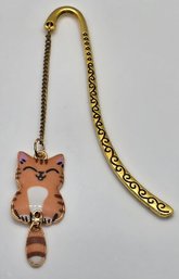 Handmade Orange Cat Bookmark In Goldtone