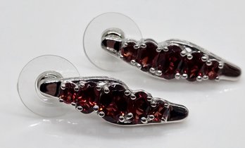 Red Garnet Earrings In Platinum Over Sterling