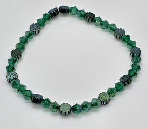 Green Hematine & Crystal Hand Made Stretch Bracelet Or Anklet