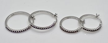 Two Pair Of Multi Gemstone Hoop Earrings In Sterling