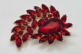 Crystal & Glass Rhinestone Bright Red Brooch