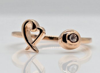 Moissanite Heart XO Open Band Ring In Rose Gold Over Sterling