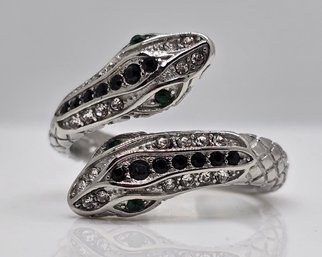 Austrian Crystal Serpent Couple Open Ring In Stainless