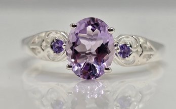 Rose De France Amethyst, Faux Purple Diamond Heart Ring In Sterling