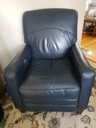 TWO KFI Faux Blue Leather Power Recliners With Wood Legs & USB Ports