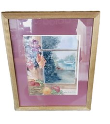 Framed & Matted Sally Mergenthaler Artist Watercolor Flowers & Window Print