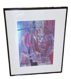 Framed & Matted Signed Colorful Abstract Lithograph Print - Artist Salamon