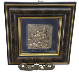 Small Framed 3D Relief In Sterling Silver 925 Of Mountainside Fortress City