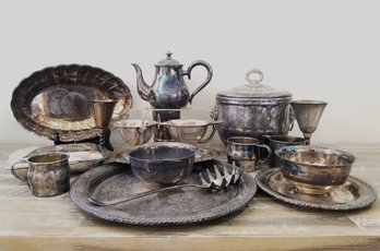 Mixed Lot Of 15 Vintage Silver Plated Serving And Tableware Items