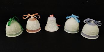 Set Of 5 Pastel Vintage LLADRO Annual Christmas Bell Ornaments 1991-1994 & 1997