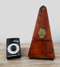 Vintage Wooden Maelzel Wind-up Swiss Metronome & Wittner MT50 Quartz Metronome