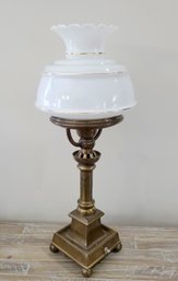 Beautiful Vintage Solid Brass 26' Lamp With Glass Shade