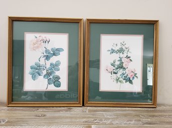 Two Vintage Framed & Matted Botanical Flower Wall Art Prints