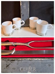 Gerber Stainless Boxed Carving Set And 4 Vintage 'convivio' Style Mugs With Pewter Caps