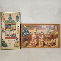 Two Framed Dolls And Toys Pictures