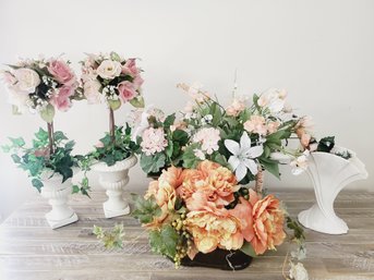 Lot Of Faux Flower Arrangement In Pots