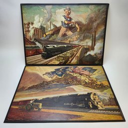 Pair H Of Train Prints By Dean Cornwell PRR