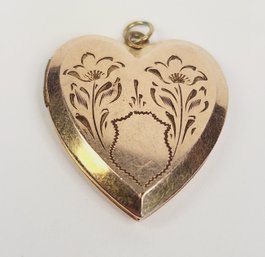 Vintage Gold Filled Etched Heart Locket Pendant