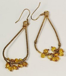 Vintage Gold Tone Hanging Retro Yellow Stone Earrings