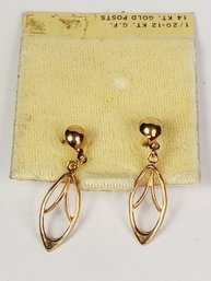 Vintage New 1/20 - 12k Gold Fill 14k Gold Posts Dangle Earrings