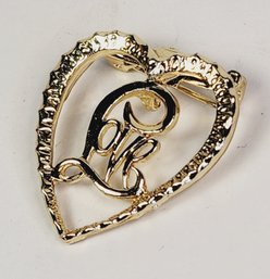 Vintage Gold Tone Heart With LOVE Pin / Brooch