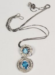 Fabulous ...14k White Gold Blue Topaz Pendant And Necklace