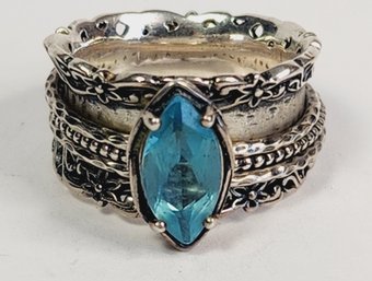 Vintage UNiQUE Israel Sterling Silver Blue Topaz  Spinner Ring