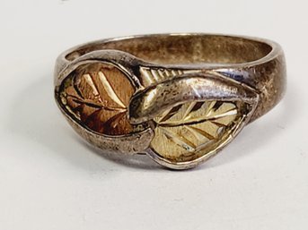 Vintage 10 K Gold Over Sterling Silver Black Hills Leaf Ring