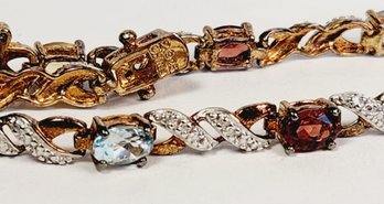 Vintage Mid Century Style Vermeil Sterling Silver Tennis Bracelet With Multicolored Gemstones