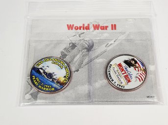 Colorized Painted Kennedy Half Dollars World War II - Pearl Harbor / Colors Won't Run 2 Coins