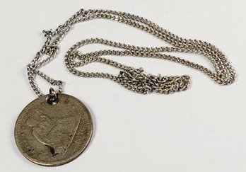 Antique 1876 Seated Liberty Silver Quarter Dollar Pendant And Necklace