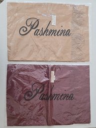 2 Brand New Silk Blend Pashmina Scarves In Camel & Crimson