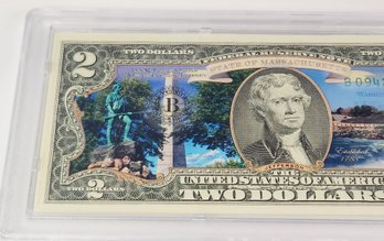 Bradford Exchange - $2 Dollar Bill - Colorized State Of Massachusetts  Uncirculated Note In Slab