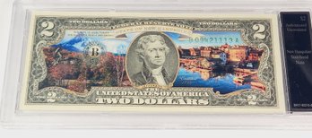 Bradford Exchange - $2 Dollar Bill - Colorized State Of New Hampshire Uncirculated Note In Slab