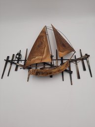 Rare Brutalist Mid Century Modern R. H. BERGER Sailboat Wall Sculpture, Titled 'Salty 2'- NO SHIPPING