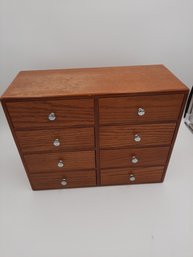 Charming Mid Century Modern Diminutive Oak 8-Drawer Hobby Cabinet