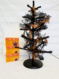 Spooky Halloween Tree With Twinkle Lights & 3 Boxes Of Spooky Village Orange & Purple Lights