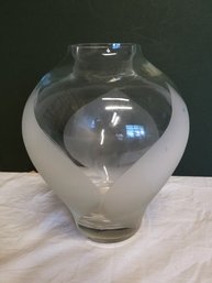 Vintage MCM Art Deco Large 10' Clear & Frosted Glass Vase