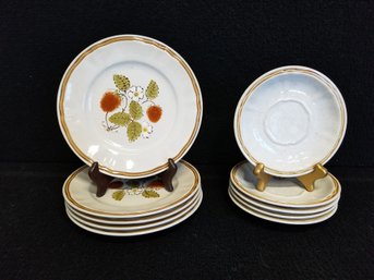 Vintage Hand Painted Stoneware Salad Plates And Saucers By American Hearthside