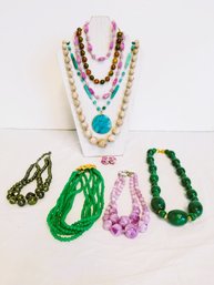 Vintage Set Of Various Size Beaded Necklaces & Earrings