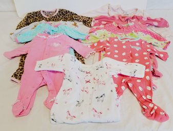 Lot Of 10 Baby Girls Cotton And Fleece Footed Pajamas Sizes: 3 - 6 Months (lot I)