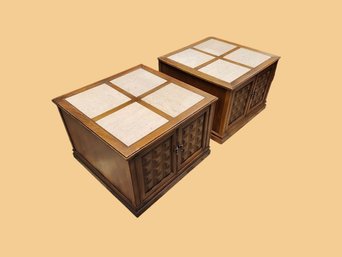 MCM/Brut Square End Tables W/Marble Tile