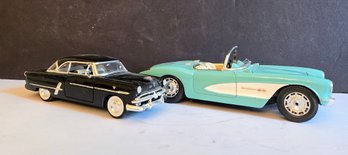 1957 Chevy Corvette Turquoise & 1953 Ford Crestline Victoria Noire Diecast Model Cars