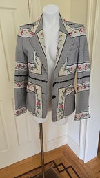 ETRO Milano Size 46 Fully Lined Designer Jacket With Floral Frame Silk Embroidery